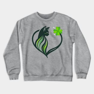 Cat And Shamrocks Leaf Clover Lucky St Patrick Crewneck Sweatshirt